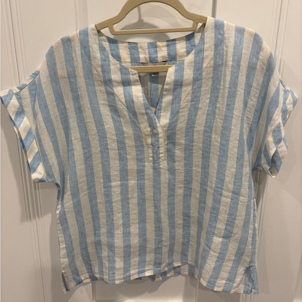 L.L. Bean Light Blue and White Striped Blouse
